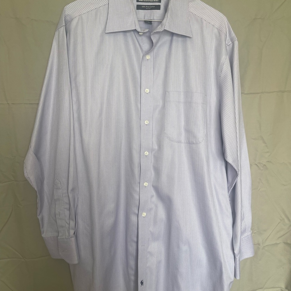 Hart Schaffner Marx Light Blue & White Pinstripe Dress Shirt